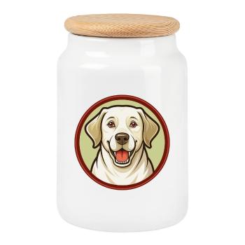 Labrador retriever chien Kawaii personnage de dessin animé - Boîte à biscuits avec couvercle en bois - blanc - Devant
