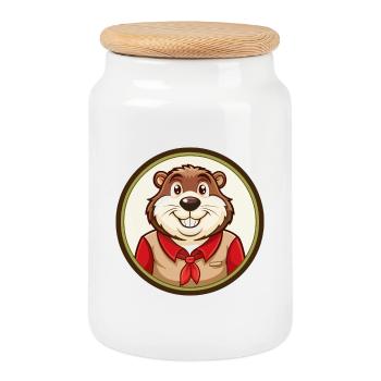 Marmot Colorful Kawaii Cartoon Character Clipart - Cookie Jar with Wooden Lid - white - Front