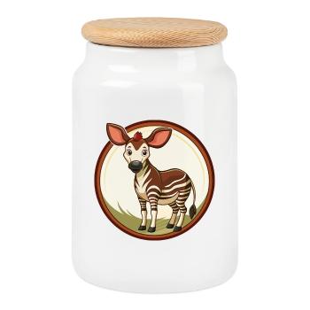 Okapi Bunte Kawaii Cartoon Figur Clipart - Keksdose mit Holzdeckel - Weiß - Vorne