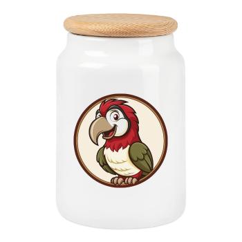Parrot Colorful Kawaii Cartoon Character Clipart - Cookie Jar with Wooden Lid - white - Front
