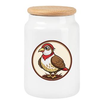 perdrix coloré kawaii personnage de dessin animé animal de compagnie - Boîte à biscuits avec couvercle en bois - blanc - Devant