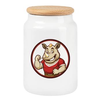 Rhino Colorful Kawaii Cartoon Character Clipart - Cookie Jar with Wooden Lid - white - Front