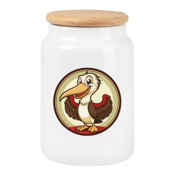Pelican Colorful Kawaii Cartoon Character Clipart - Cookie Jar with Wooden Lid - white - Front
