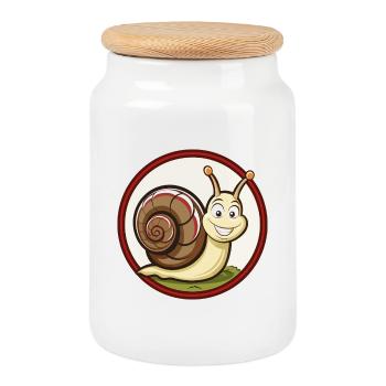 Snail Colorful Kawaii Cartoon Character Clipart - Cookie Jar with Wooden Lid - white - Front
