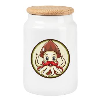 Tintenfisch Bunte Kawaii Cartoon Figur Clipart - Keksdose mit Holzdeckel - Weiß - Vorne