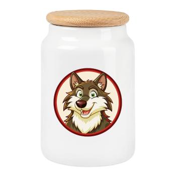 Wolf Bunt Kawaii Cartoon Figur Clipart Haustier - Keksdose mit Holzdeckel - Weiß - Vorne