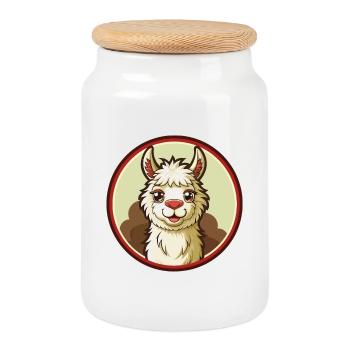 Llama Colorful Kawaii Cartoon Character Clipart - Cookie Jar with Wooden Lid - white - Front