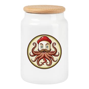 pieuvre coloré Kawaii personnage de dessin animé Clipart - Boîte à biscuits avec couvercle en bois - blanc - Devant