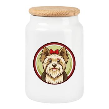 Yorkshire Terrier Chien Kawaii Dessin animé Personnage Animal de compagnie - Boîte à biscuits avec couvercle en bois - blanc - Devant
