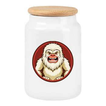 Yeti Bunte Kawaii Cartoon Figur Clipart Haustier - Keksdose mit Holzdeckel - Weiß - Vorne