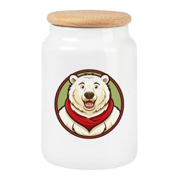 Polar Bear Colorful Kawaii Cartoon Character Pet - Cookie Jar with Wooden Lid - white - Front