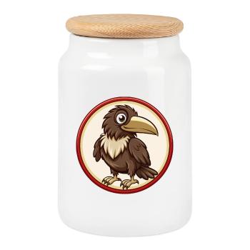 corbeau coloré Kawaii personnage de dessin animé Clipart - Boîte à biscuits avec couvercle en bois - blanc - Devant