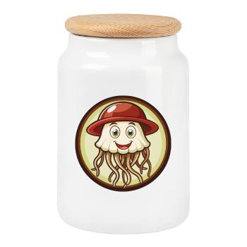 Méduse Coloré Kawaii Dessin Animé Personnage Animal de compagnie - Boîte à biscuits avec couvercle en bois - blanc - Devant