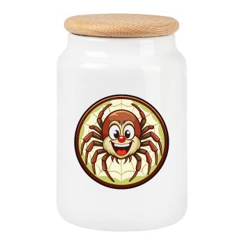 araignée coloré Kawaii personnage de dessin animé Clipart - Boîte à biscuits avec couvercle en bois - blanc - Devant