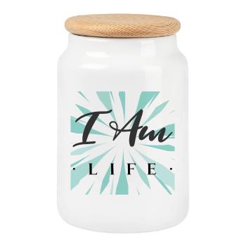 I am life - Cookie Jar with Wooden Lid - white - Front