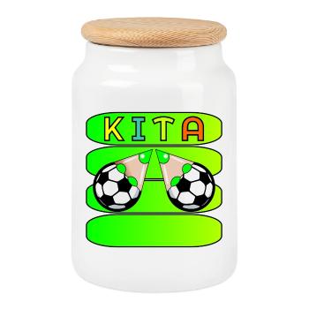 KITA FUßBALL NAMENSSCHILD - Keksdose mit Holzdeckel - Weiß - Vorne