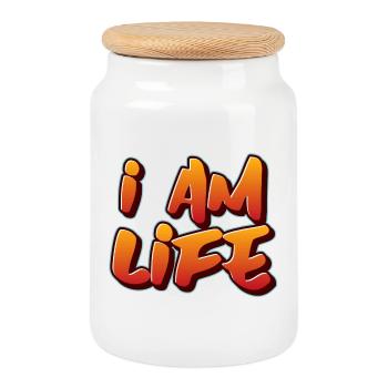 I am life zen attitude - Boîte à biscuits avec couvercle en bois - blanc - Devant