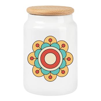 Cute And Colorful Funky Flower - Cookie Jar with Wooden Lid - white - Front