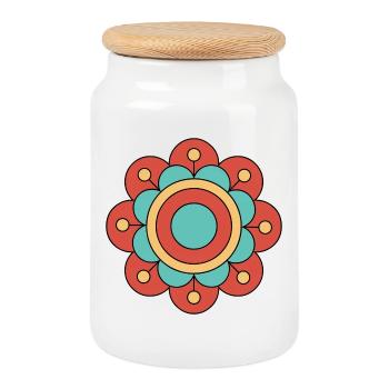 Cute And Colorful Funky Flower - Cookie Jar with Wooden Lid - white - Front