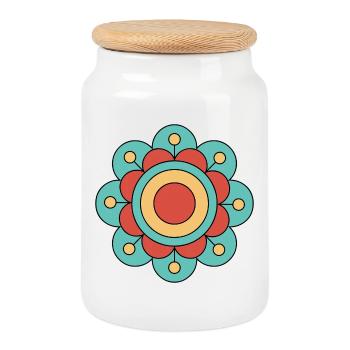 Cute And Colorful Funky Flower - Cookie Jar with Wooden Lid - white - Front