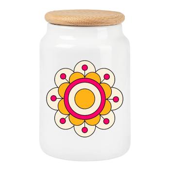 Cute And Colorful Funky Flower - Cookie Jar with Wooden Lid - white - Front
