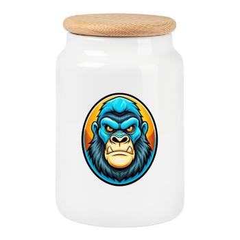 Gorilla Bunte Kawaii Cartoon Figur Clipart - Keksdose mit Holzdeckel - Weiß - Vorne