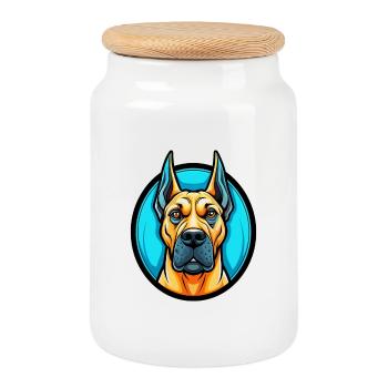 Deutsche Dogge Hund Bunte Kawaii Zeichentrickfigur - Keksdose mit Holzdeckel - Weiß - Vorne