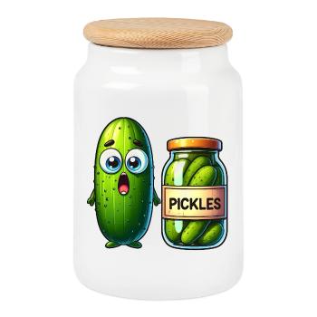 Cucumber's Pickle Predicament: Shocked and Jarred! - Cookie Jar with Wooden Lid - white - Front