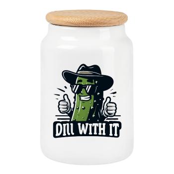 Cool Dill Pickle Pun « Dill With It » Concombre drôle - Boîte à biscuits avec couvercle en bois - blanc - Devant