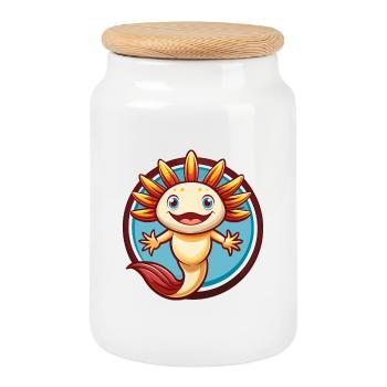 axolotl drôle Kawaii dessin animé Clipart animal de compagnie - Boîte à biscuits avec couvercle en bois - blanc - Devant
