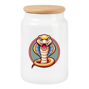 Kobra Niedlich Lustig Kawaii Cartoon Clipart Tier Haustier - Keksdose mit Holzdeckel - Weiß - Vorne
