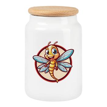 Libelle Lustige Kawaii Cartoon Clipart Tier Haustier - Keksdose mit Holzdeckel - Weiß - Vorne