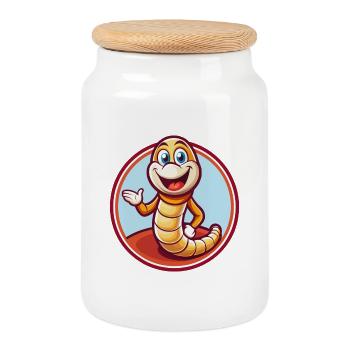 Ver de terre drôle Kawaii dessin animé Clipart animal de compagnie - Boîte à biscuits avec couvercle en bois - blanc - Devant