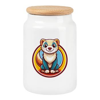 Furet Drôle Kawaii Dessin animé Clipart Animal Animal de compagnie - Boîte à biscuits avec couvercle en bois - blanc - Devant