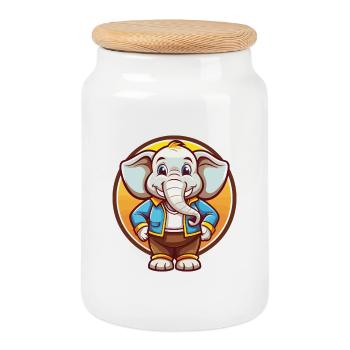Elefant Lustig Kawaii Cartoon Clipart Tier Haustier - Keksdose mit Holzdeckel - Weiß - Vorne