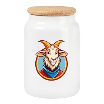 Goat Cute Funny Kawaii Cartoon Clipart Animal Pet - Cookie Jar with Wooden Lid - white - Front