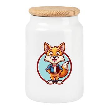 renard mignon drôle kawaii dessin animé clipart animal de compagnie - Boîte à biscuits avec couvercle en bois - blanc - Devant