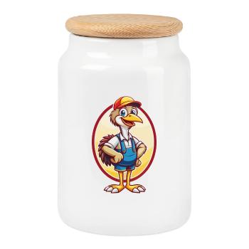 Emu Mignon Drôle Kawaii Dessin animé Clipart Animal de compagnie - Boîte à biscuits avec couvercle en bois - blanc - Devant