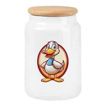canard mignon drôle kawaii dessin animé clipart animal de compagnie - Boîte à biscuits avec couvercle en bois - blanc - Devant