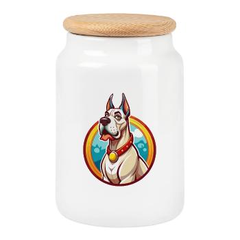 Great Dane Dog Funny Kawaii Cartoon Clipart Animal - Cookie Jar with Wooden Lid - white - Front