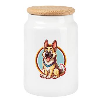 German Shepherd Dog Funny Kawaii Cartoon Animal - Cookie Jar with Wooden Lid - white - Front