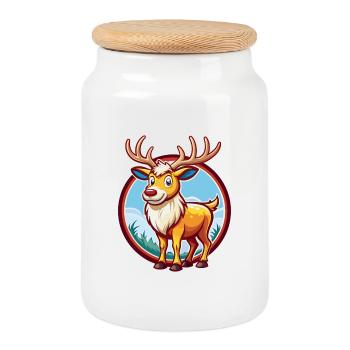 Elch Niedlich Lustig Kawaii Cartoon Clipart Tier Haustier - Keksdose mit Holzdeckel - Weiß - Vorne