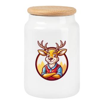 Deer Cute Funny Kawaii Cartoon Clipart Animal Pet - Cookie Jar with Wooden Lid - white - Front