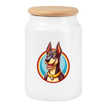 Dobermann Hund Lustig Kawaii Cartoon Clipart Tier - Keksdose mit Holzdeckel - Weiß - Vorne