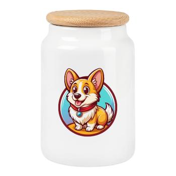 Corgi Dog Funny Kawaii Cartoon Clipart Animal Pet - Cookie Jar with Wooden Lid - white - Front