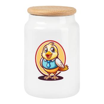 Canary Bird Funny Kawaii Cartoon Clipart Animal - Cookie Jar with Wooden Lid - white - Front
