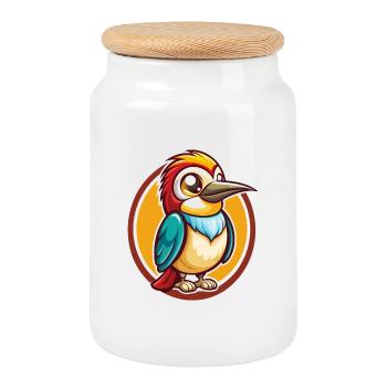 Mangeur d’abeilles Drôle Kawaii Dessin animé Clipart Animal Animal - Boîte à biscuits avec couvercle en bois - blanc - Devant