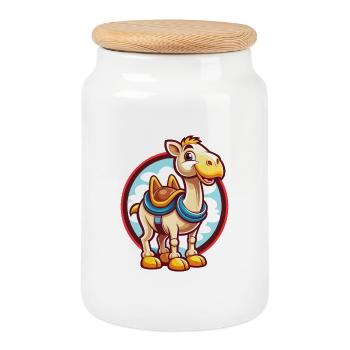 Chameau mignon drôle kawaii dessin animé clipart animal de compagnie - Boîte à biscuits avec couvercle en bois - blanc - Devant