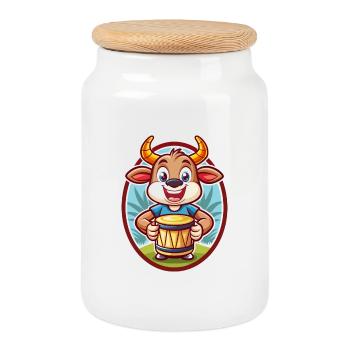 Bongo mignon drôle kawaii dessin animé clipart animal de compagnie - Boîte à biscuits avec couvercle en bois - blanc - Devant