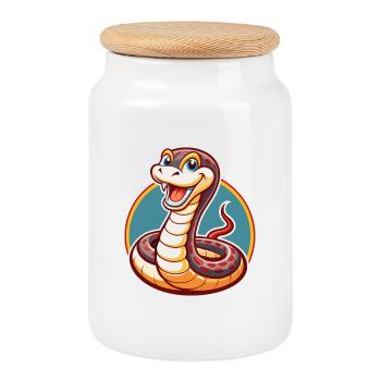 Anaconda Funny Kawaii Cartoon Clipart Animal Pet - Cookie Jar with Wooden Lid - white - Front